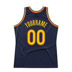 Custom Navy Gold-Orange Authentic Throwback Basketball Jersey photo 5