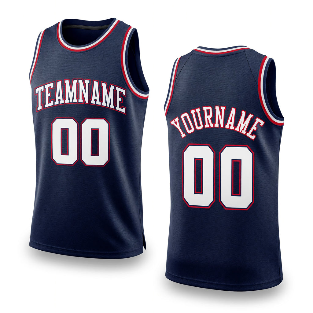 Custom Navy White-Red Authentic Throwback Basketball Jersey