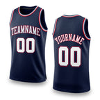 Custom Navy White-Red Authentic Throwback Basketball Jersey