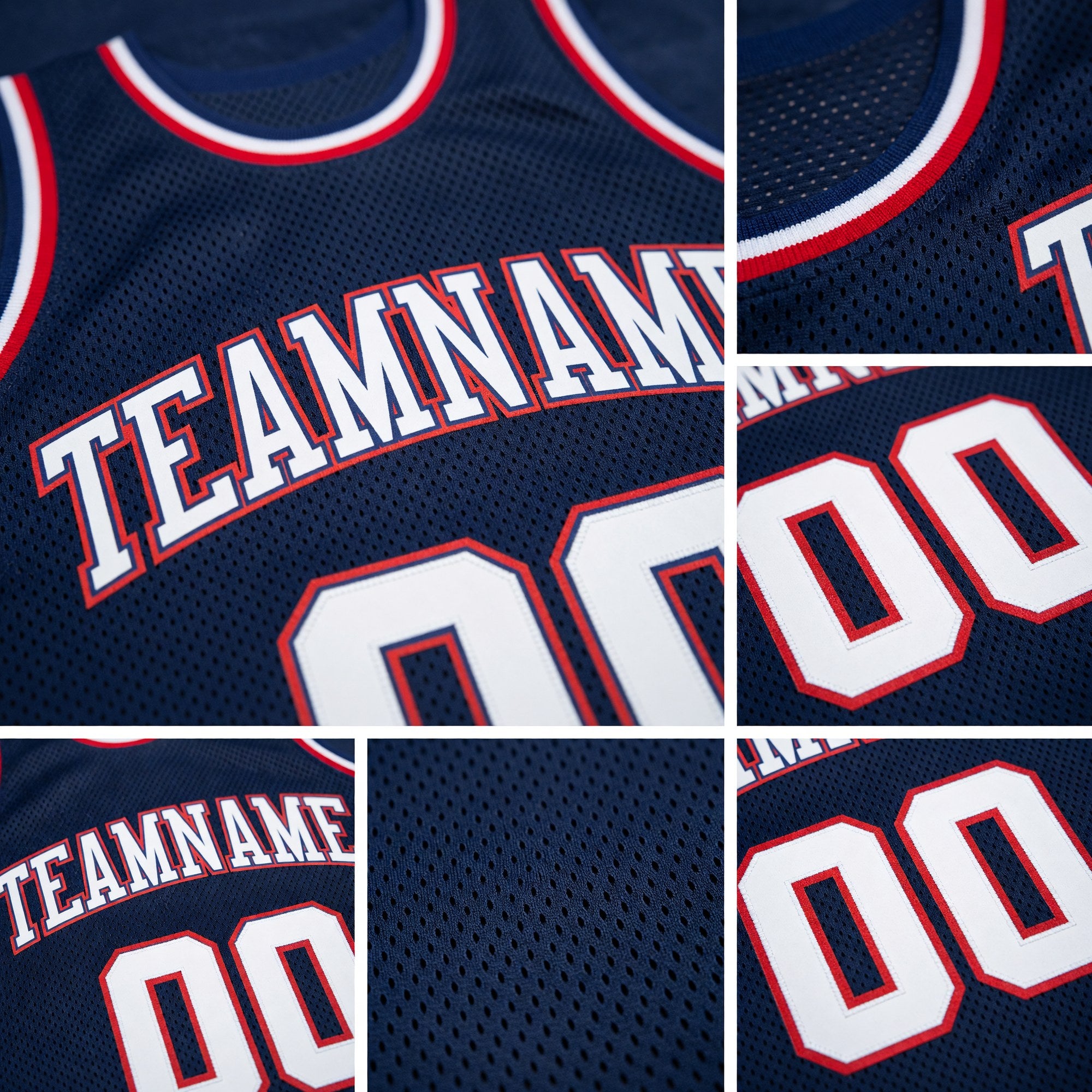 Custom Navy White-Red Authentic Throwback Basketball Jersey detail