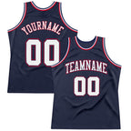 Custom Navy White-Red Authentic Throwback Basketball Jersey photo 1