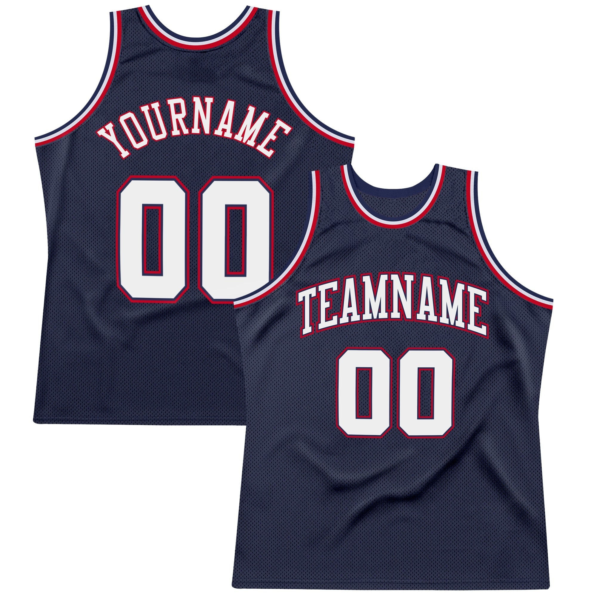 Custom Navy White-Red Authentic Throwback Basketball Jersey photo 1