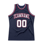 Custom Navy White-Red Authentic Throwback Basketball Jersey photo 4