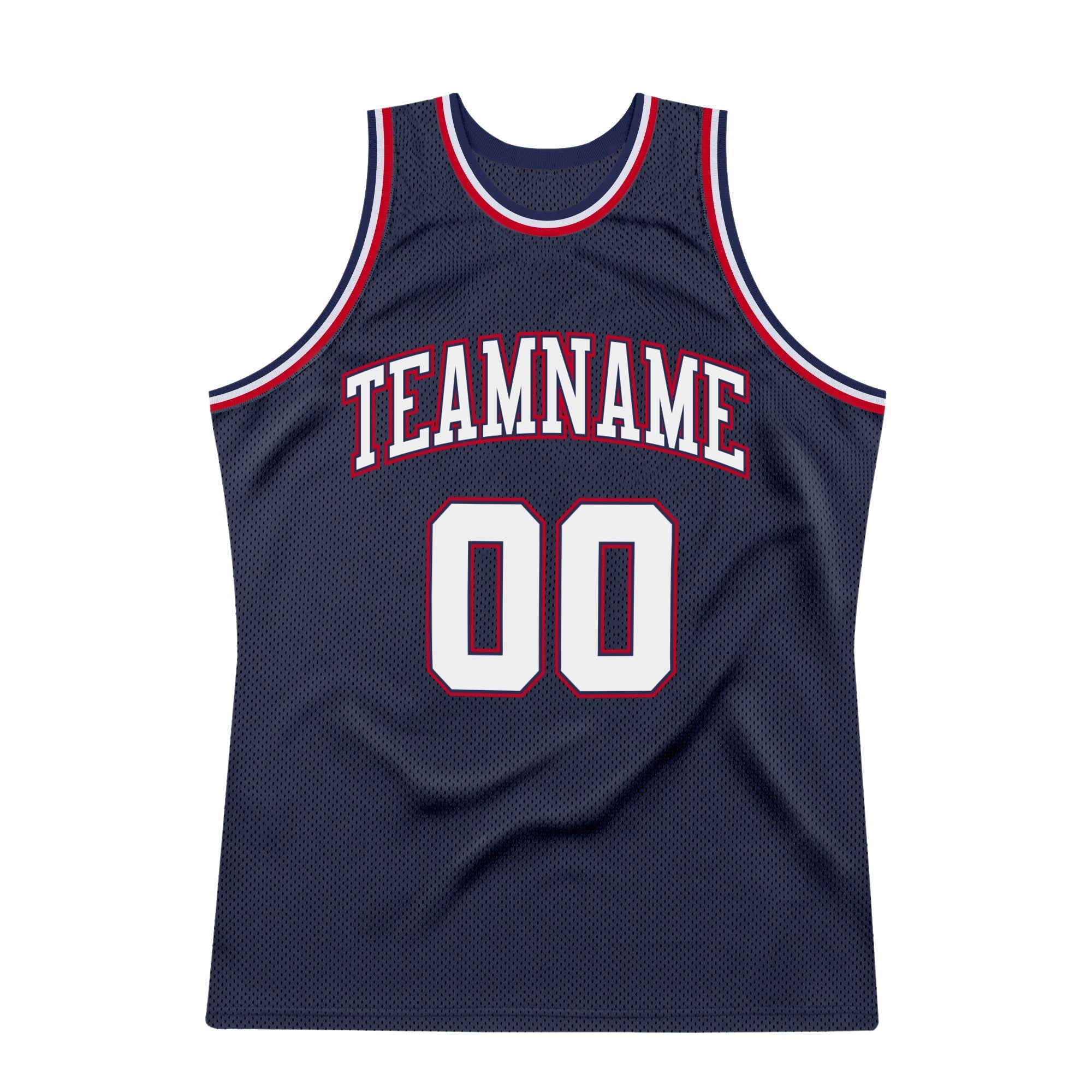 Custom Navy White-Red Authentic Throwback Basketball Jersey photo 4