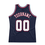 Custom Navy White-Red Authentic Throwback Basketball Jersey photo 5