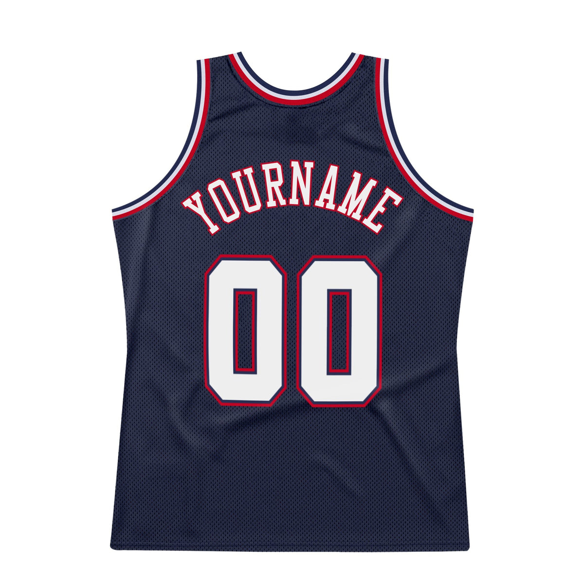 Custom Navy White-Red Authentic Throwback Basketball Jersey photo 5