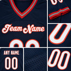 Custom Navy White-Orange Mesh Authentic Throwback Football Jersey detail