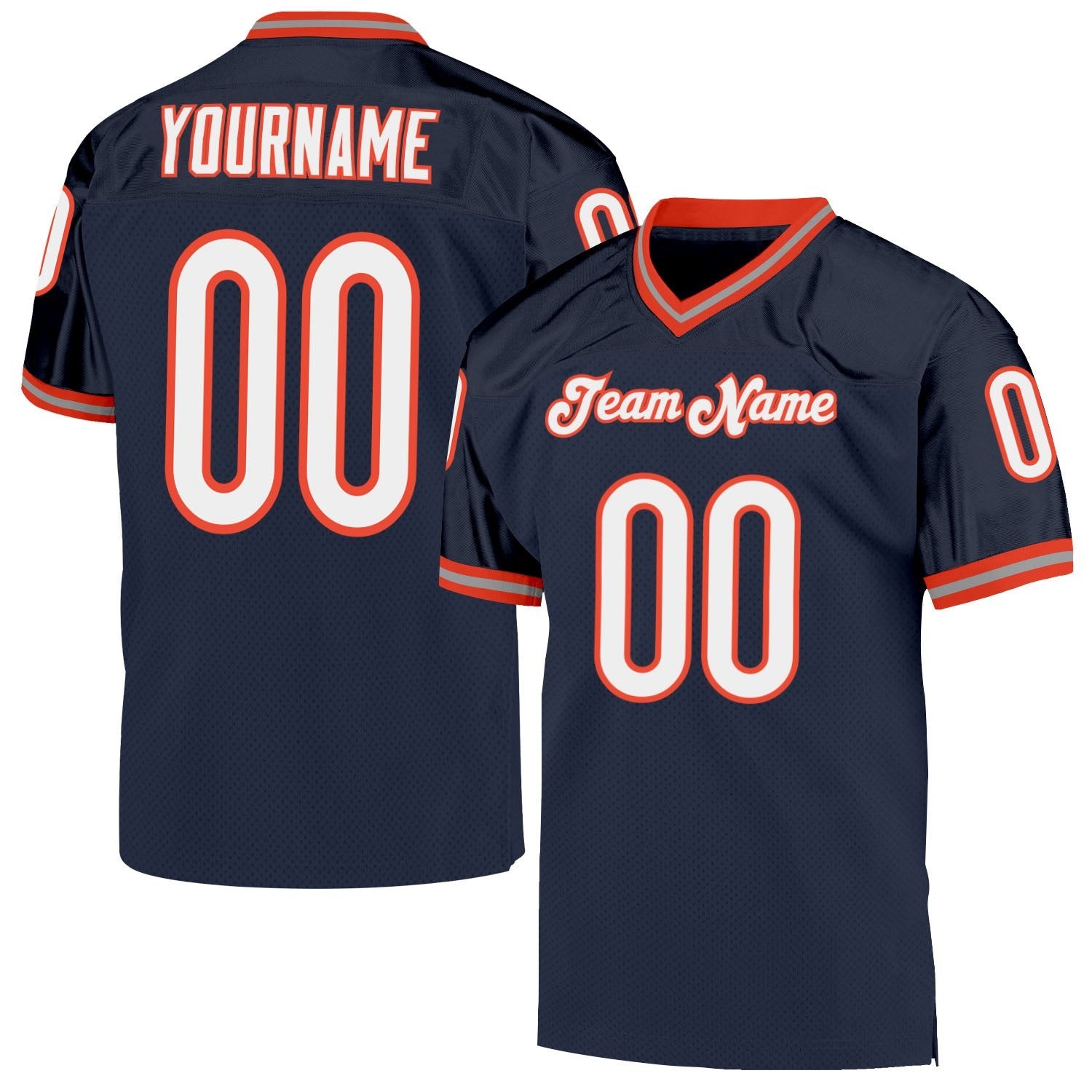 Custom Navy White-Orange Mesh Authentic Throwback Football Jersey photo 1