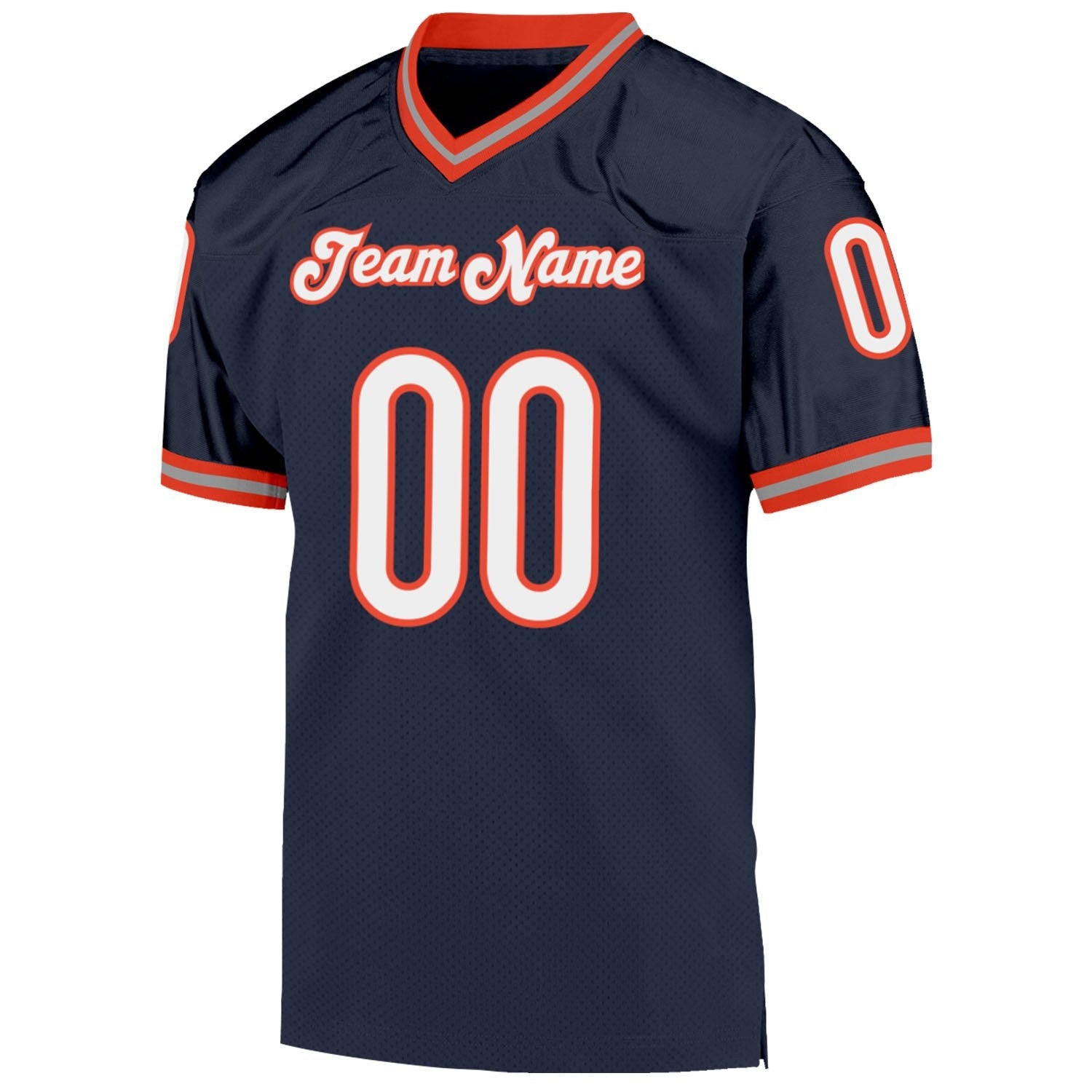Custom Navy White-Orange Mesh Authentic Throwback Football Jersey photo 2