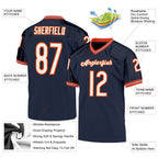Custom Navy White-Orange Mesh Authentic Throwback Football Jersey photo 4