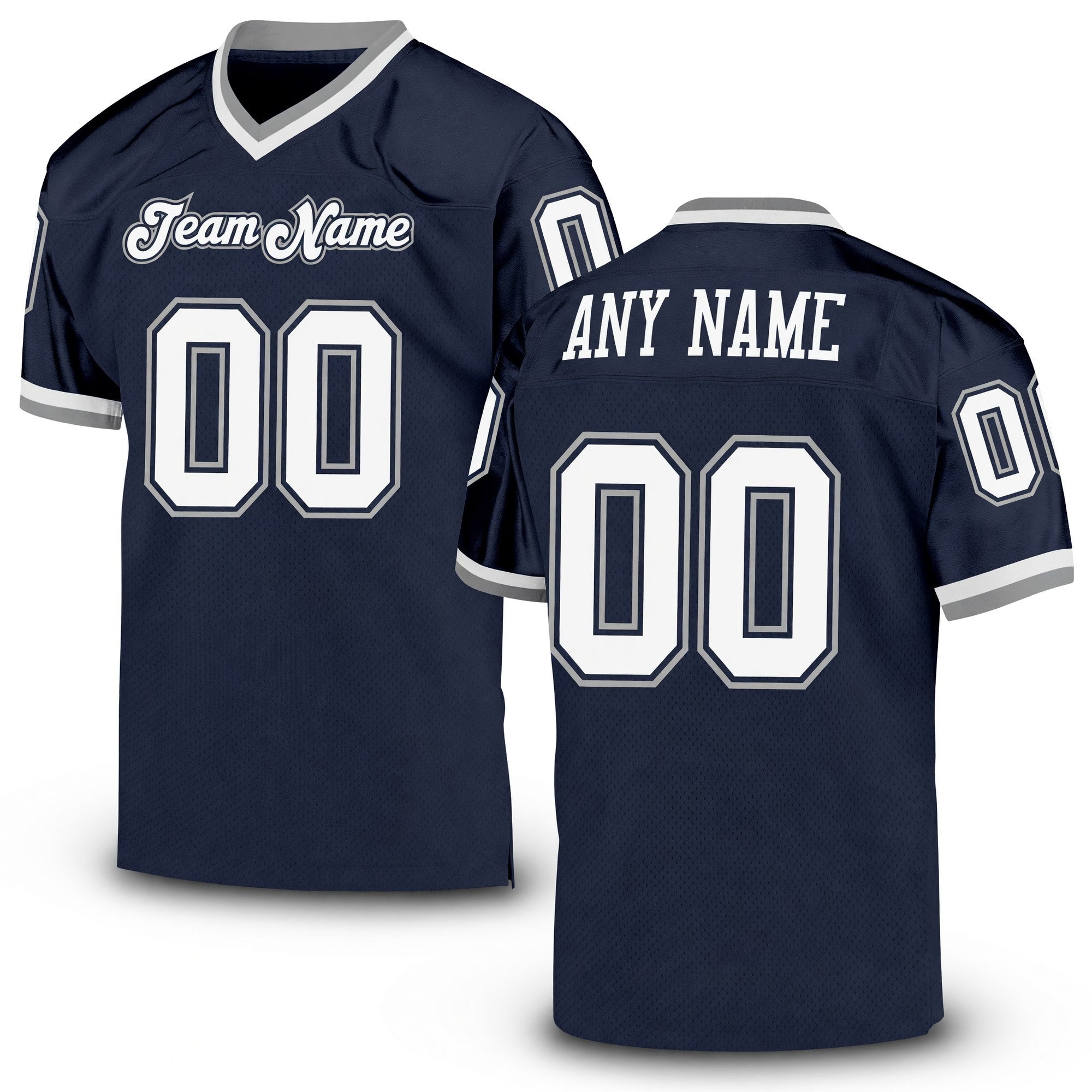 Custom Navy White-Gray Mesh Authentic Throwback Football Jersey
