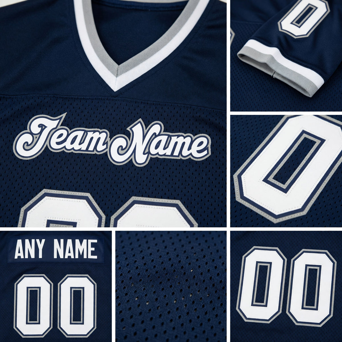 Custom Navy White-Gray Mesh Authentic Throwback Football Jersey detail