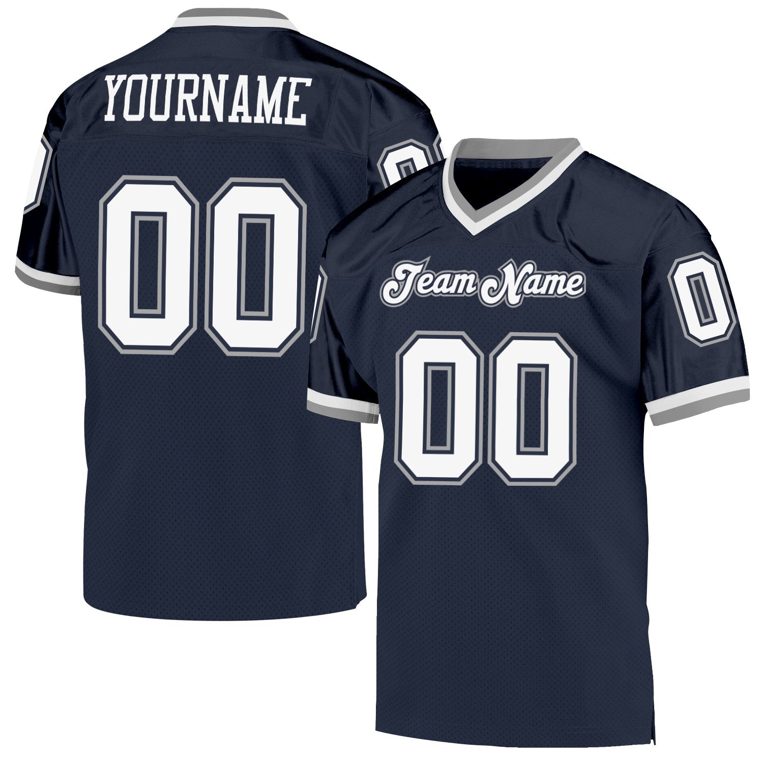Custom Navy White-Gray Mesh Authentic Throwback Football Jersey photo 1
