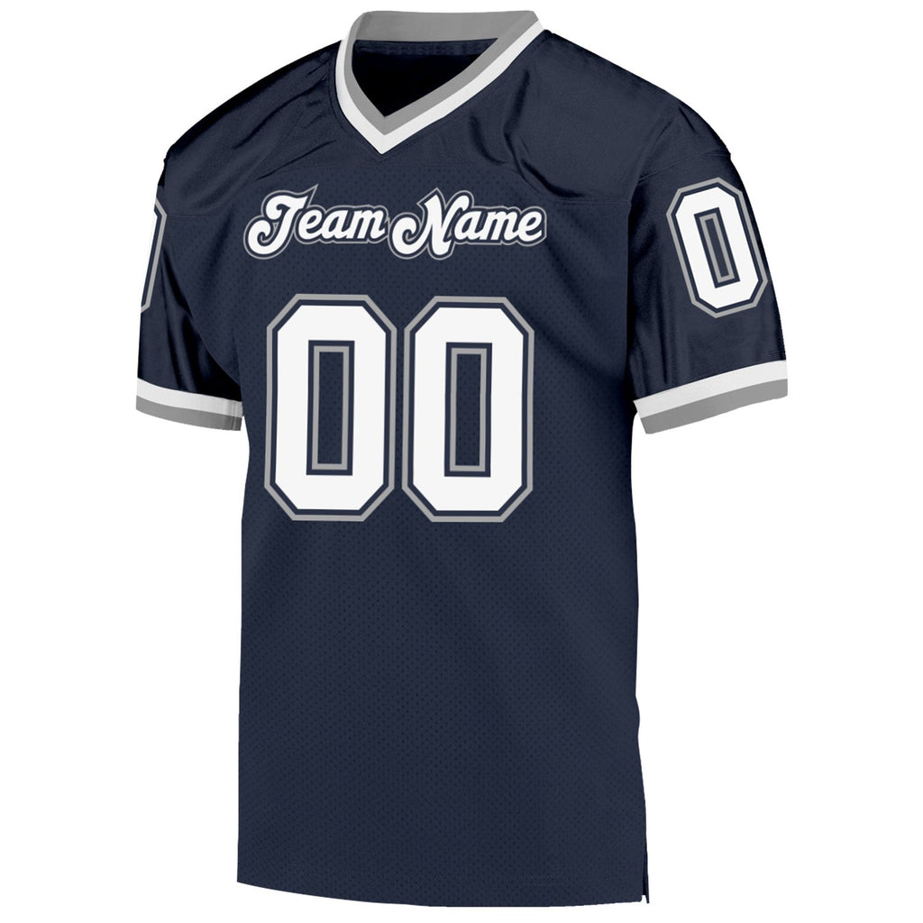 Custom Navy White-Gray Mesh Authentic Throwback Football Jersey photo 2
