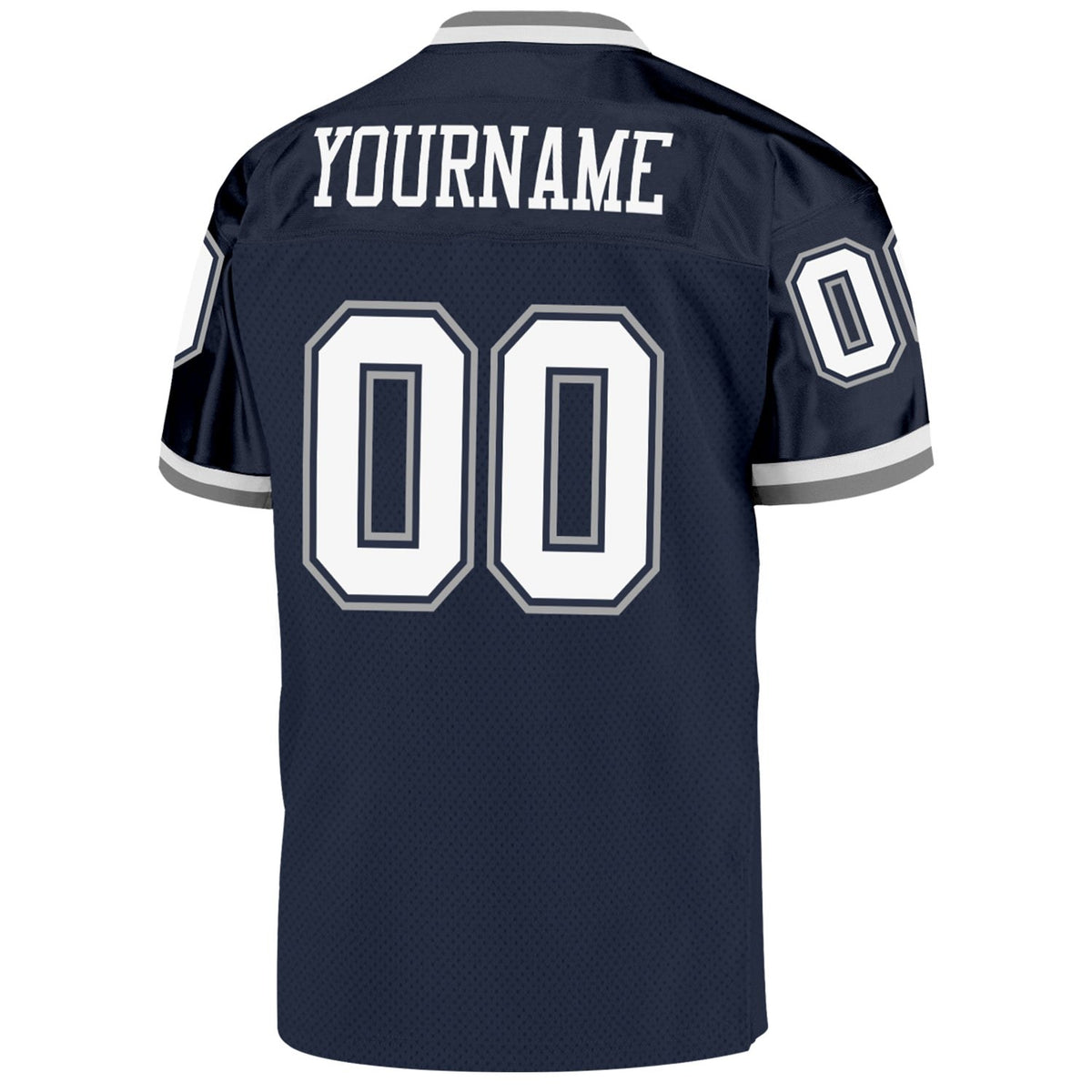 Custom Navy White-Gray Mesh Authentic Throwback Football Jersey photo 3