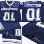 Custom Navy White-Gray Mesh Authentic Throwback Football Jersey photo 7
