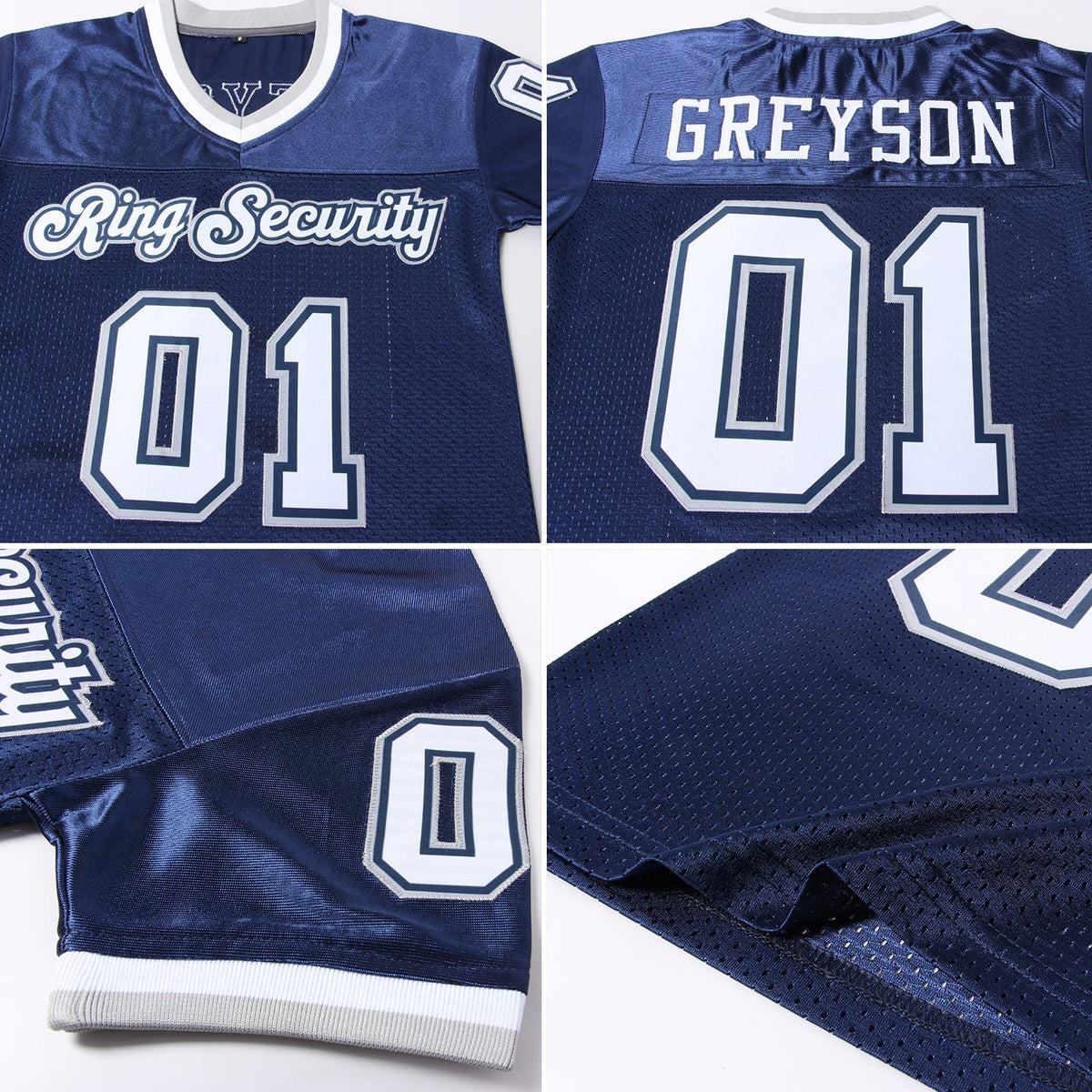 Custom Navy White-Gray Mesh Authentic Throwback Football Jersey photo 7