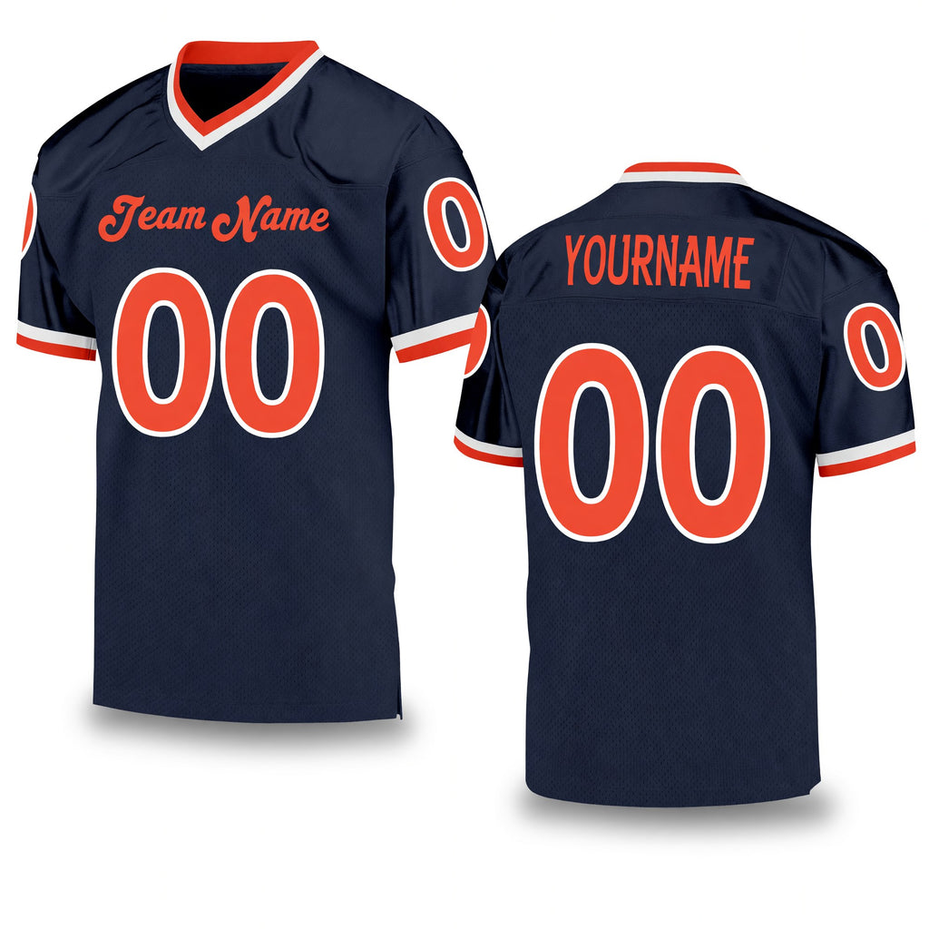 Custom Navy Orange-White Mesh Authentic Throwback Football Jersey