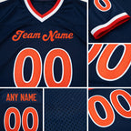 Custom Navy Orange-White Mesh Authentic Throwback Football Jersey detail