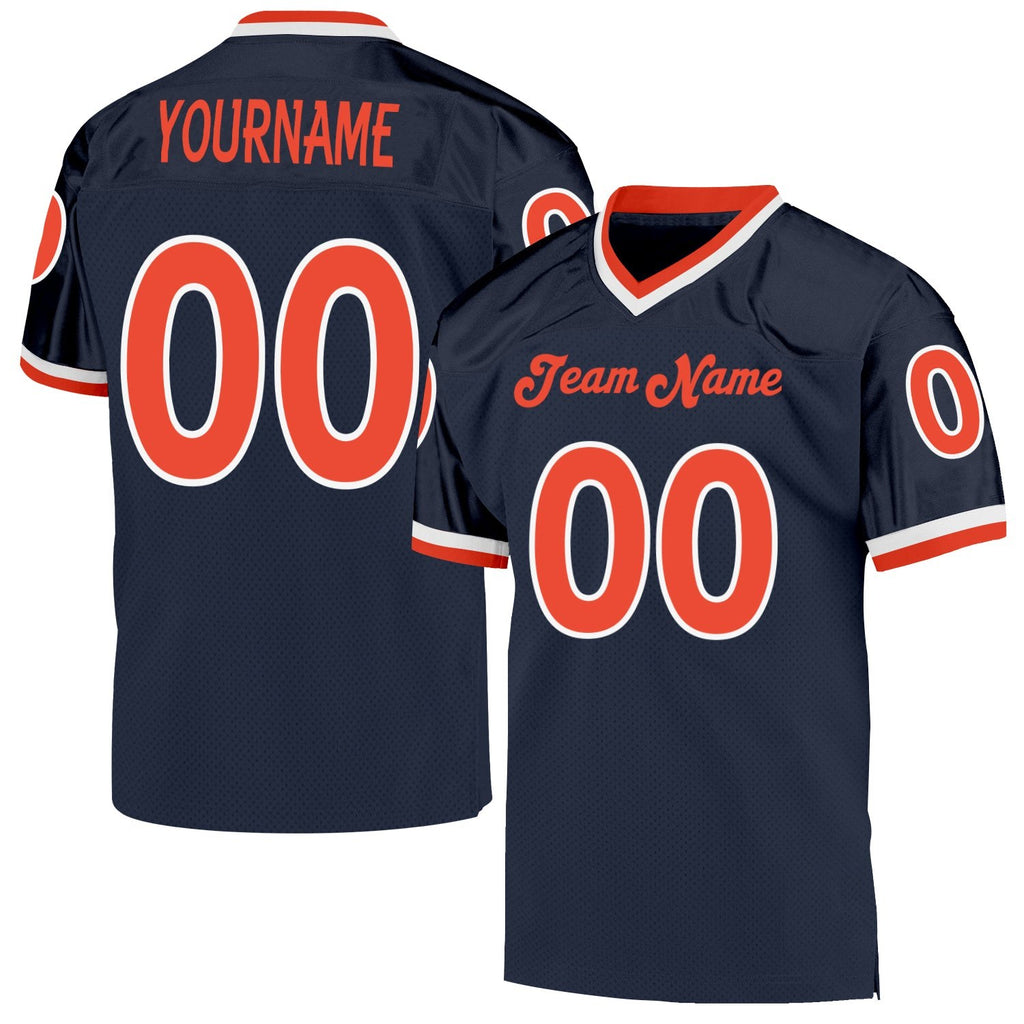 Custom Navy Orange-White Mesh Authentic Throwback Football Jersey photo 1