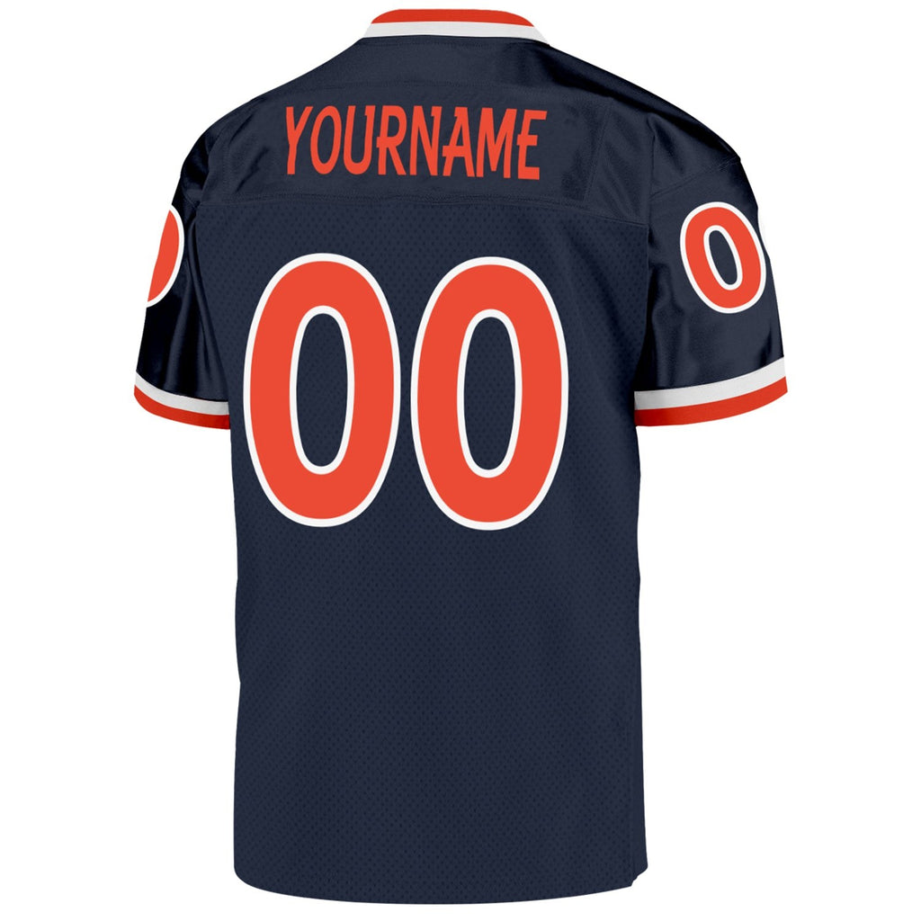Custom Navy Orange-White Mesh Authentic Throwback Football Jersey photo 3