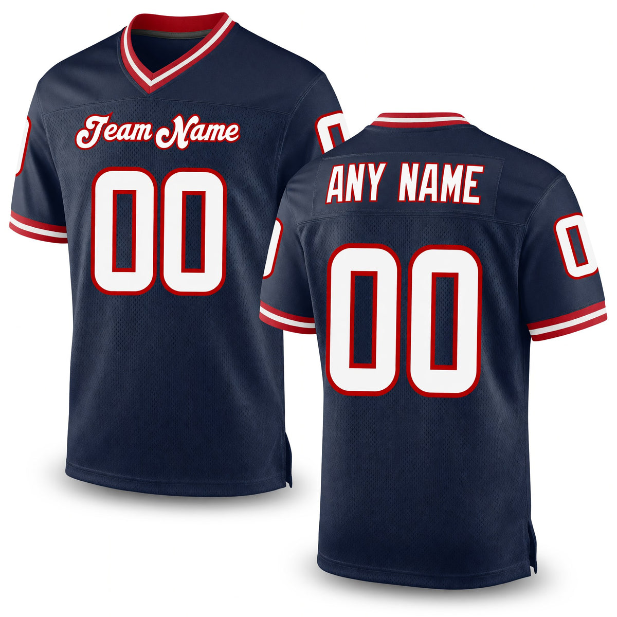Custom Navy White-Red Mesh Authentic Throwback Football Jersey
