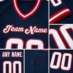 Custom Navy White-Red Mesh Authentic Throwback Football Jersey detail