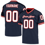 Custom Navy White-Red Mesh Authentic Throwback Football Jersey photo 1