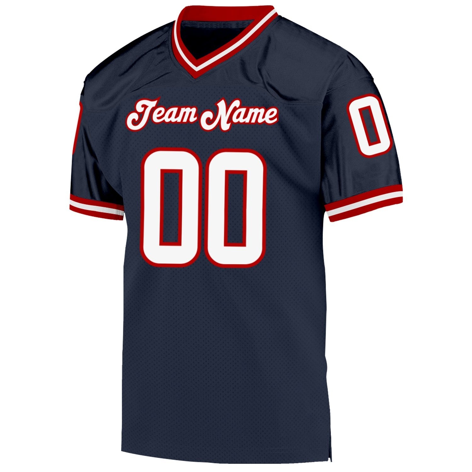 Custom Navy White-Red Mesh Authentic Throwback Football Jersey photo 2