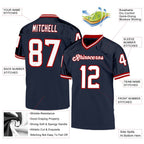 Custom Navy White-Red Mesh Authentic Throwback Football Jersey photo 4