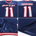 Custom Navy White-Red Mesh Authentic Throwback Football Jersey photo 7