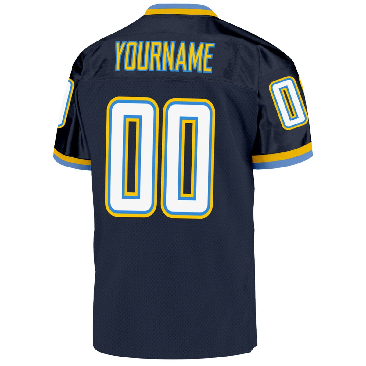 Custom Navy White-Powder Blue Mesh Authentic Throwback Football Jersey photo 3