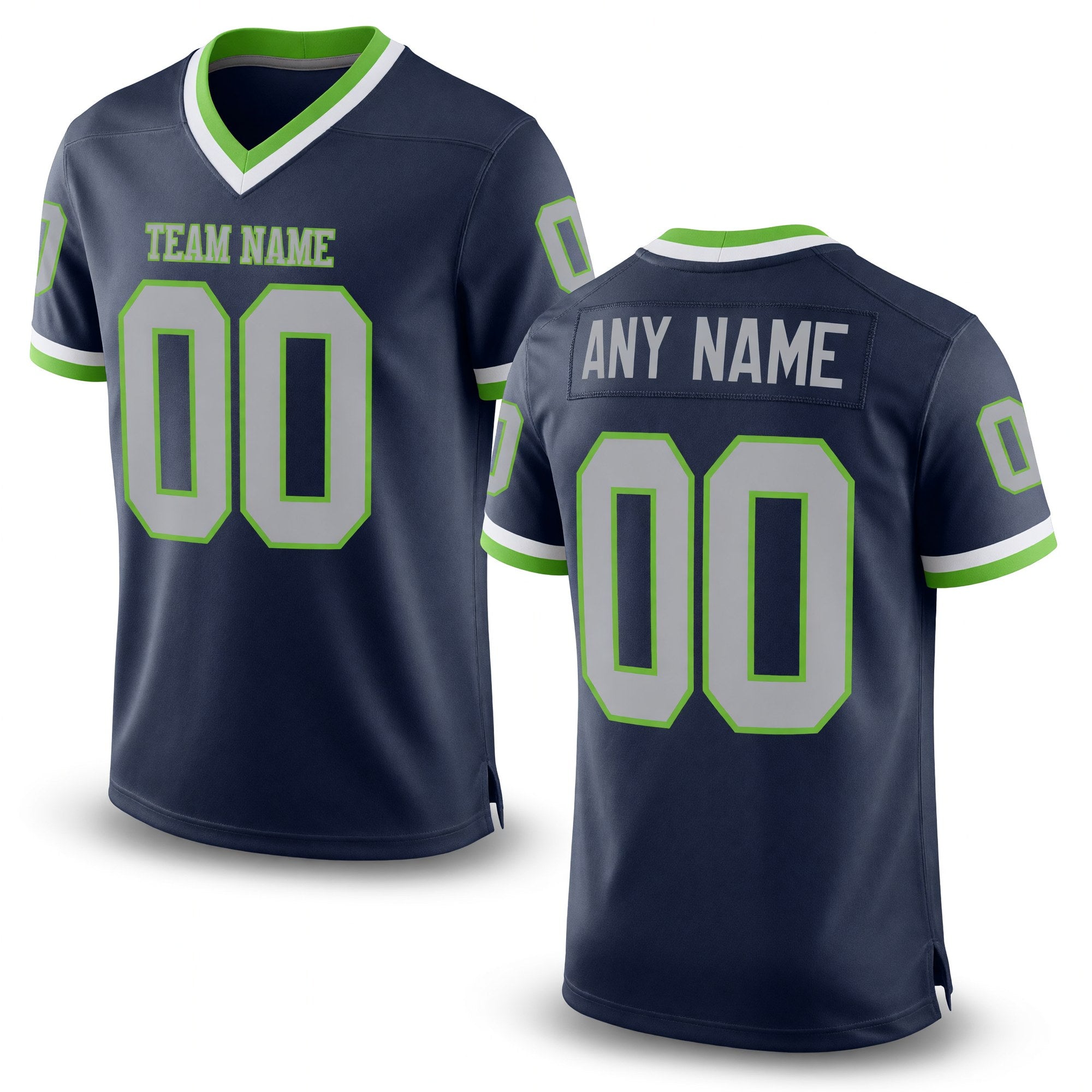 Custom Navy Gray-Neon Green Mesh Authentic Throwback Football Jersey