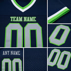 Custom Navy Gray-Neon Green Mesh Authentic Throwback Football Jersey detail