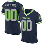 Custom Navy Gray-Neon Green Mesh Authentic Throwback Football Jersey photo 1