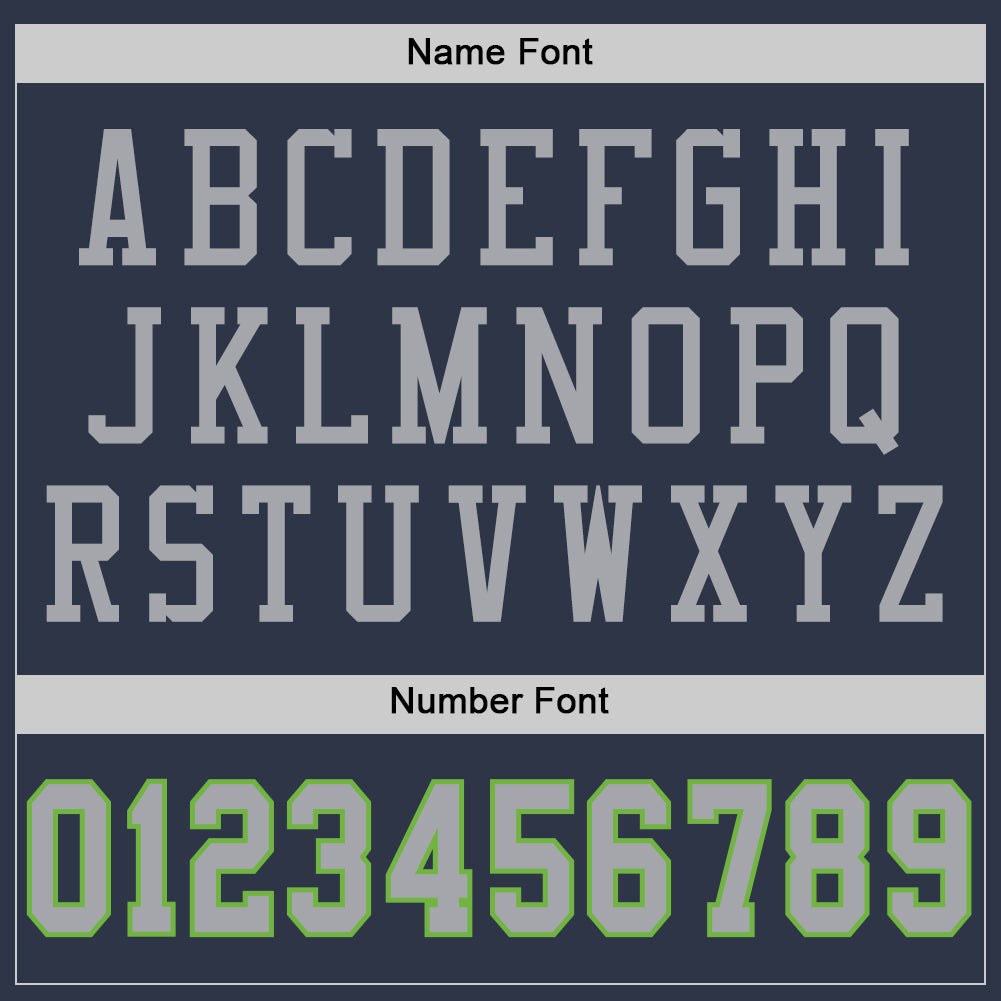 Custom Navy Gray-Neon Green Mesh Authentic Throwback Football Jersey photo 3