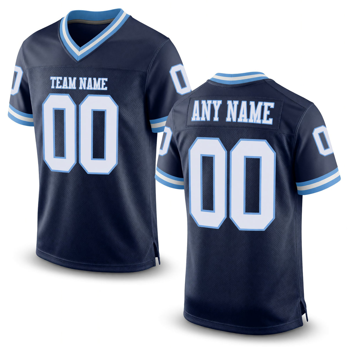 Custom Navy White-Light Blue Mesh Authentic Throwback Football Jersey