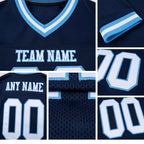 Custom Navy White-Light Blue Mesh Authentic Throwback Football Jersey detail