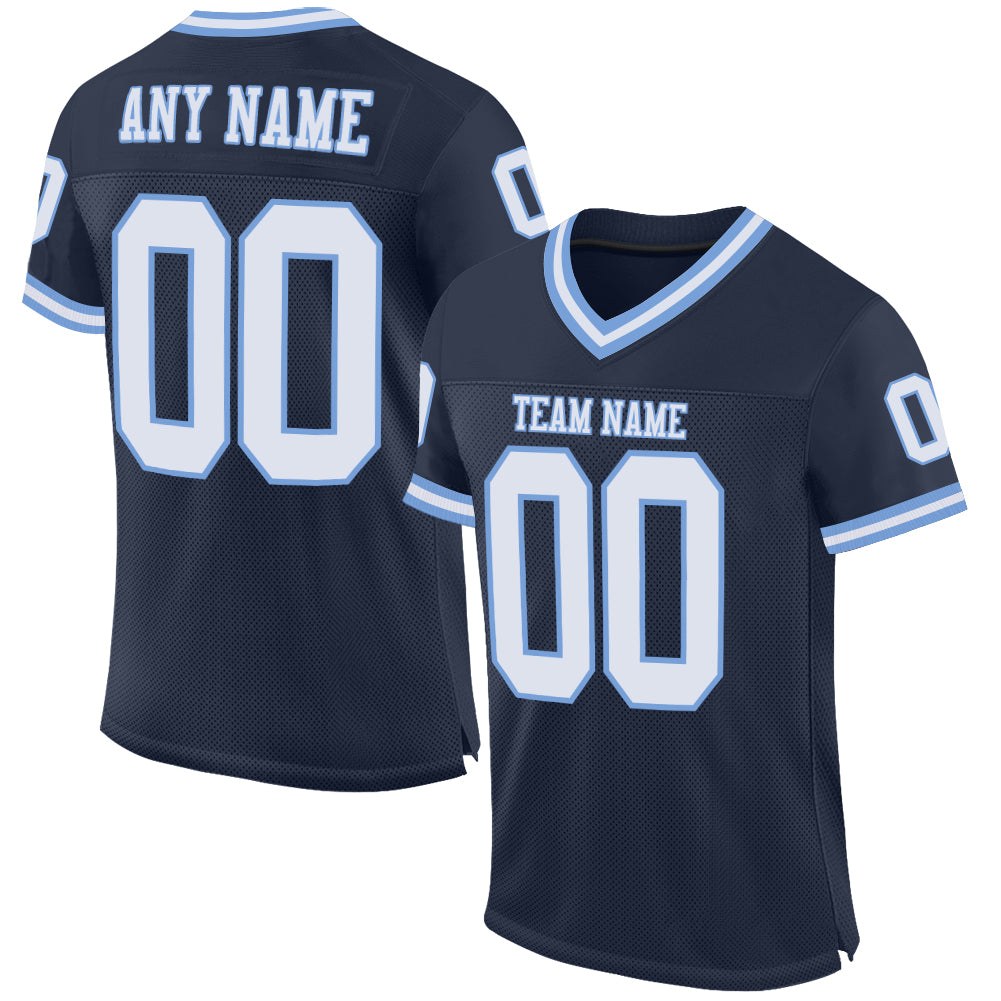 Custom Navy White-Light Blue Mesh Authentic Throwback Football Jersey photo 1