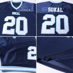 Custom Navy White-Light Blue Mesh Authentic Throwback Football Jersey photo 4