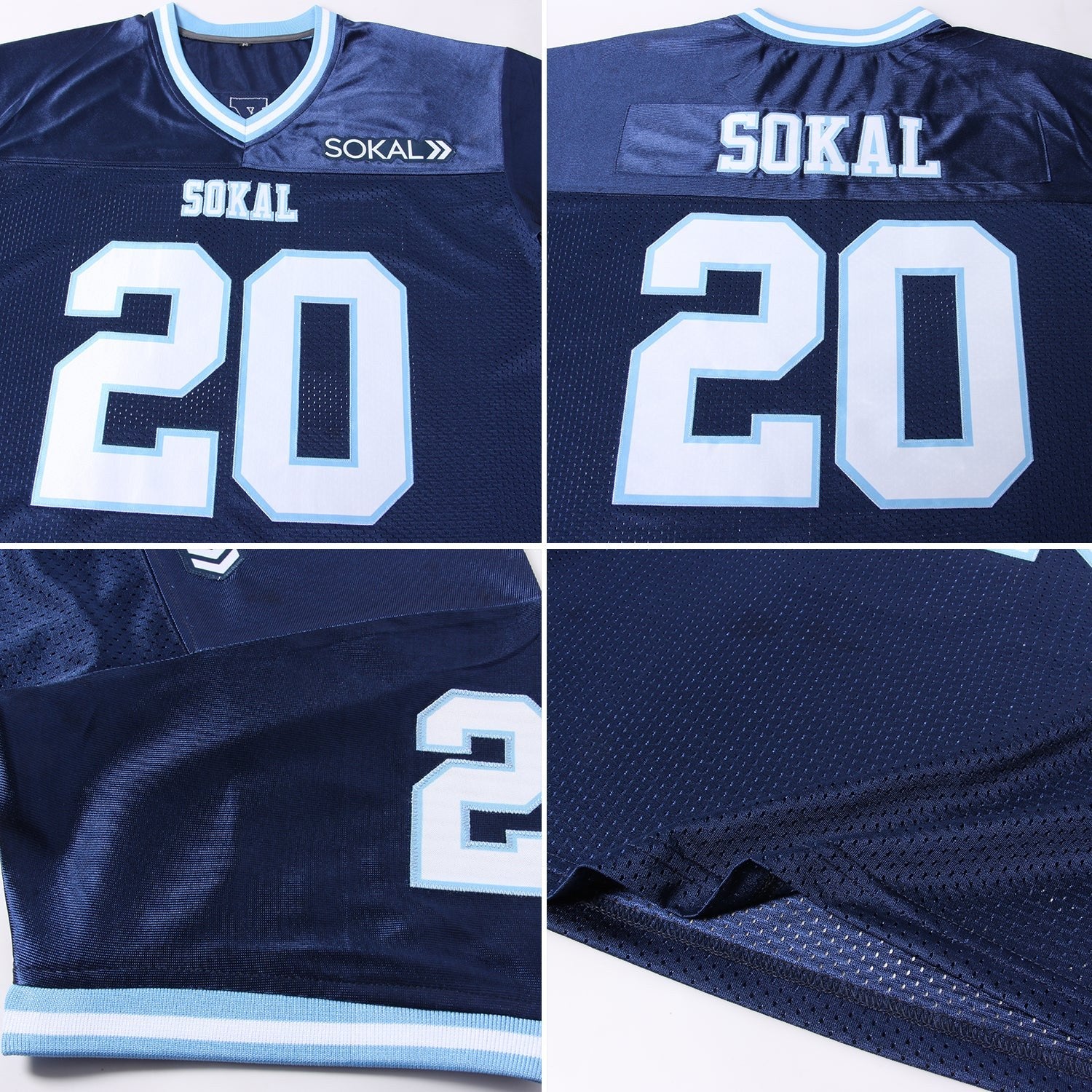 Custom Navy White-Light Blue Mesh Authentic Throwback Football Jersey photo 4