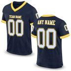 Custom Navy White-Gold Mesh Authentic Throwback Football Jersey