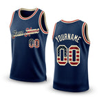 Custom Navy Vintage USA Flag-Cream Authentic Throwback Basketball Jersey