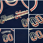 Custom Navy Vintage USA Flag-Cream Authentic Throwback Basketball Jersey detail