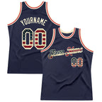 Custom Navy Vintage USA Flag-Cream Authentic Throwback Basketball Jersey photo 1