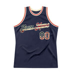 Custom Navy Vintage USA Flag-Cream Authentic Throwback Basketball Jersey photo 4