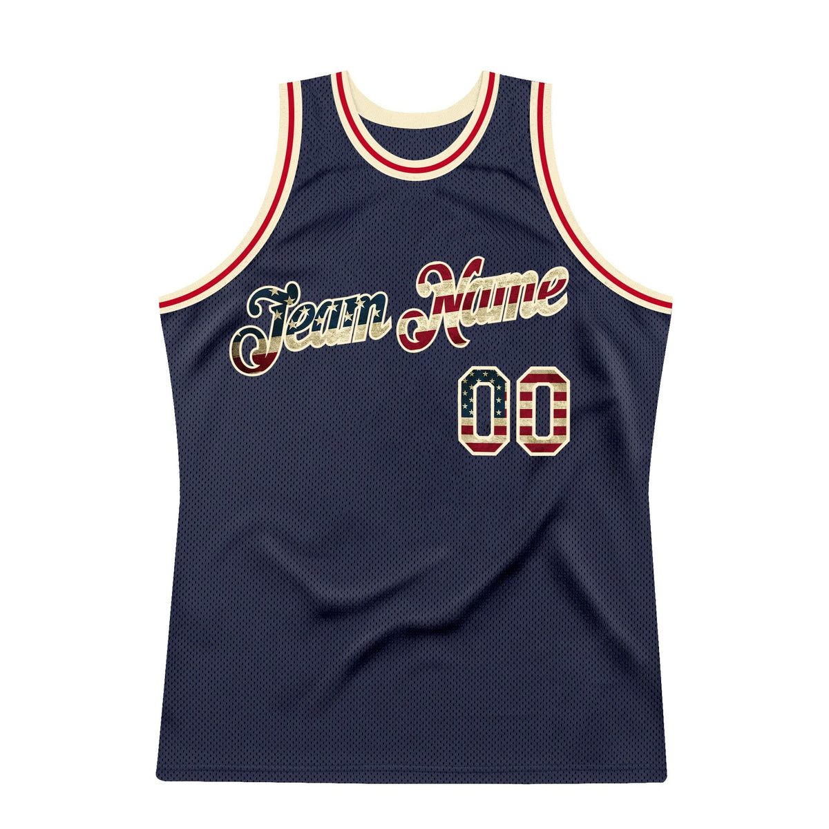 Custom Navy Vintage USA Flag-Cream Authentic Throwback Basketball Jersey photo 4
