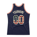 Custom Navy Vintage USA Flag-Cream Authentic Throwback Basketball Jersey photo 5