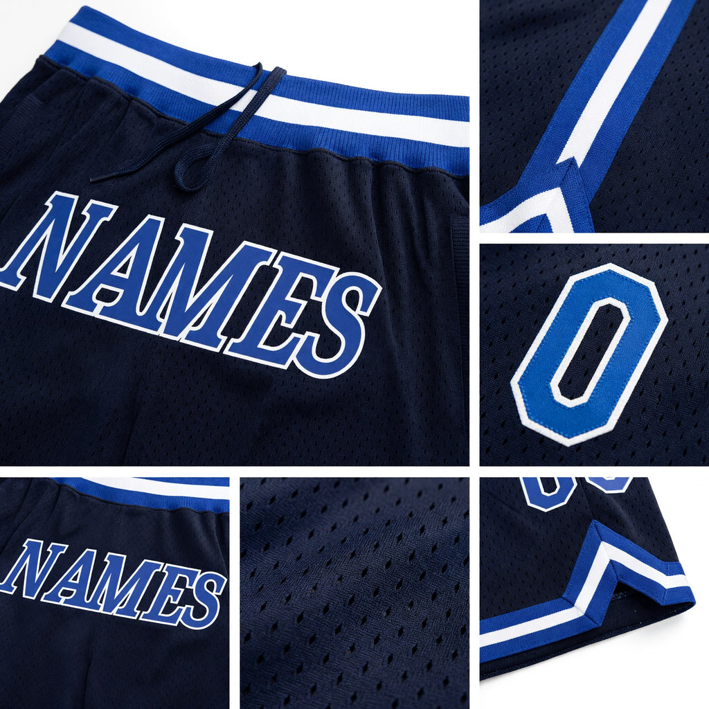 Custom Navy Royal-White Authentic Throwback Basketball Shorts detail
