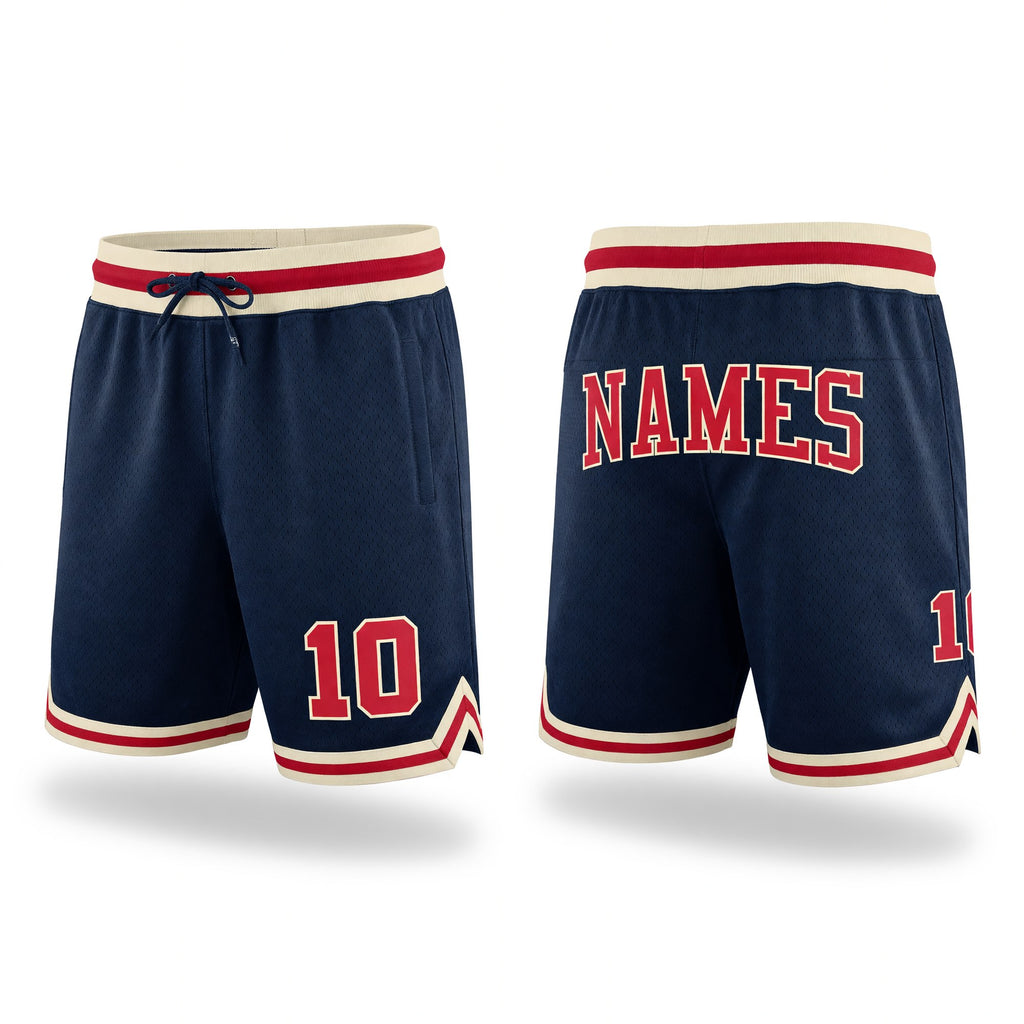 Custom Navy Red-Cream Authentic Throwback Basketball Shorts